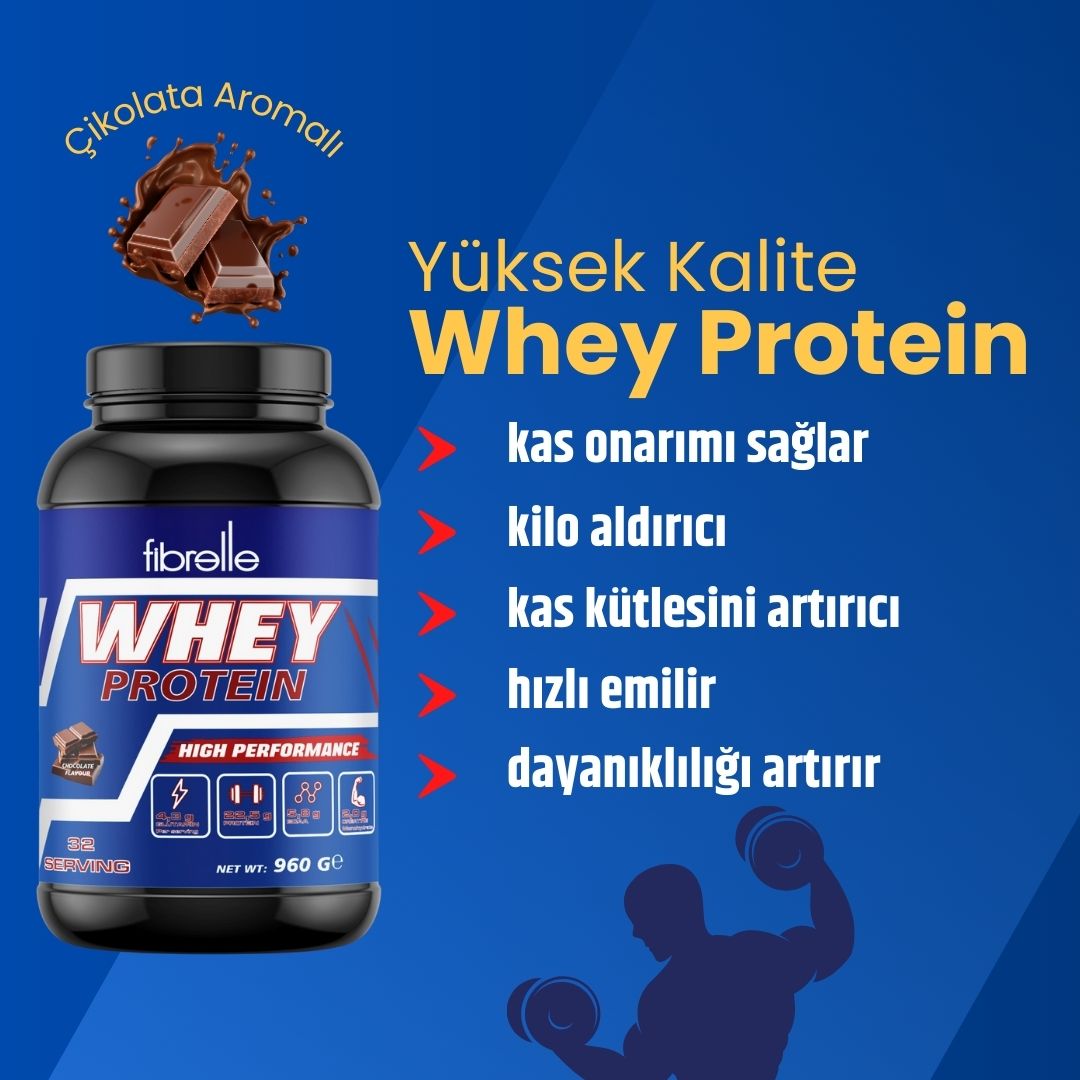 Fibrelle Whey Protein Çikolata Aromalı 960 g Protein Tozu – 32 Servis