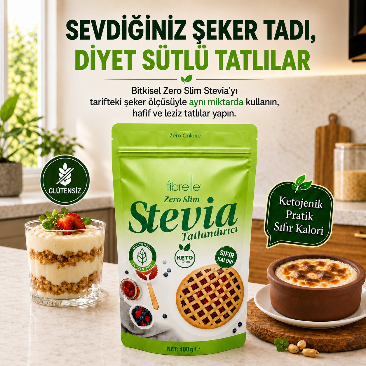 Fibrelle Zero Slim Tatlandırıcı Stevia 400 g