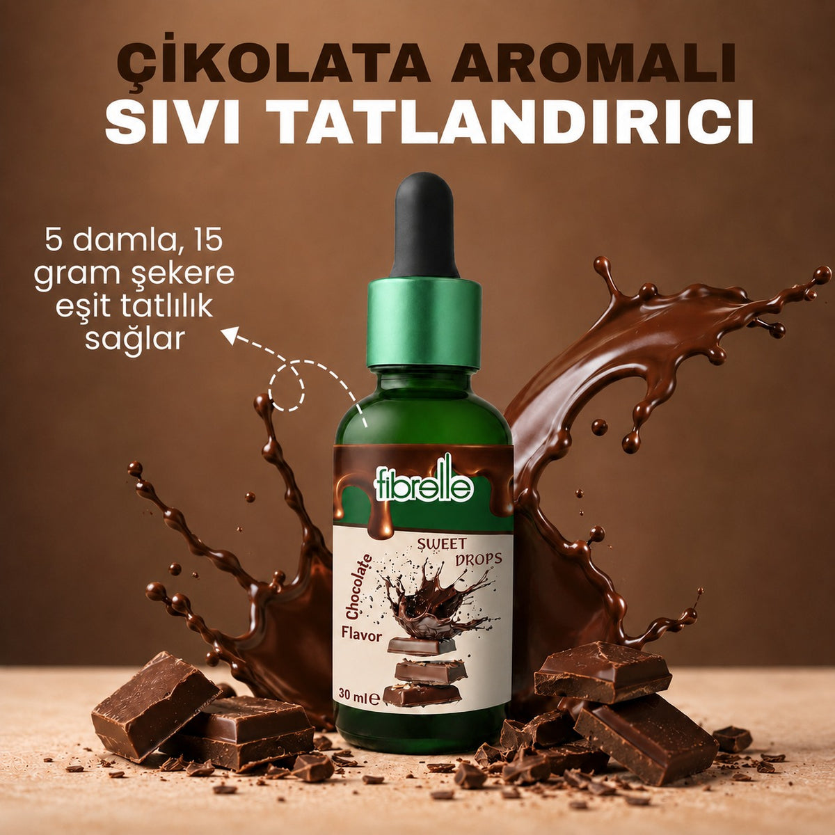 Fibrelle Çikolata Aromalı Sıvı Tatlandırıcı - 30ml