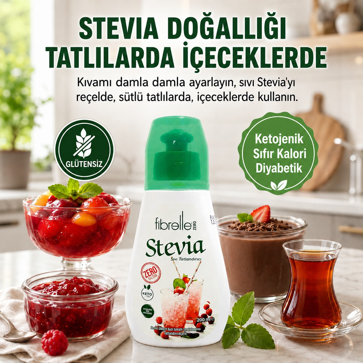 Fibrelle Zero, Stevialı Sıvı Tatlandırıcı (200 ml.)